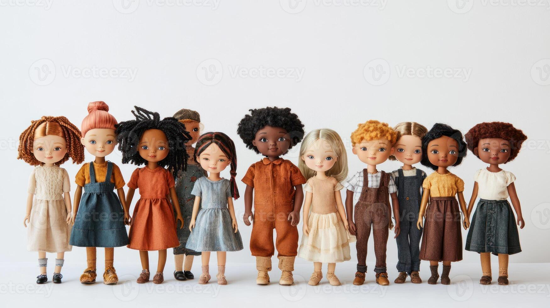 Diverse children's dolls in various outfits photo