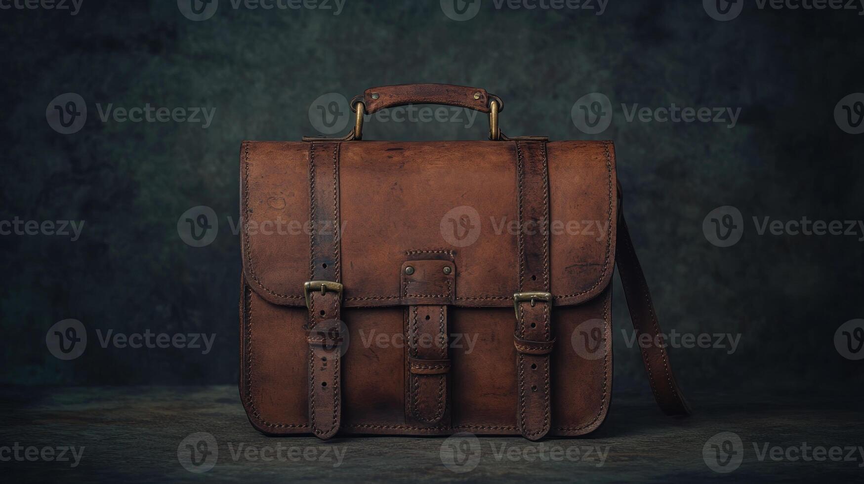 Brown leather briefcase on a dark surface photo