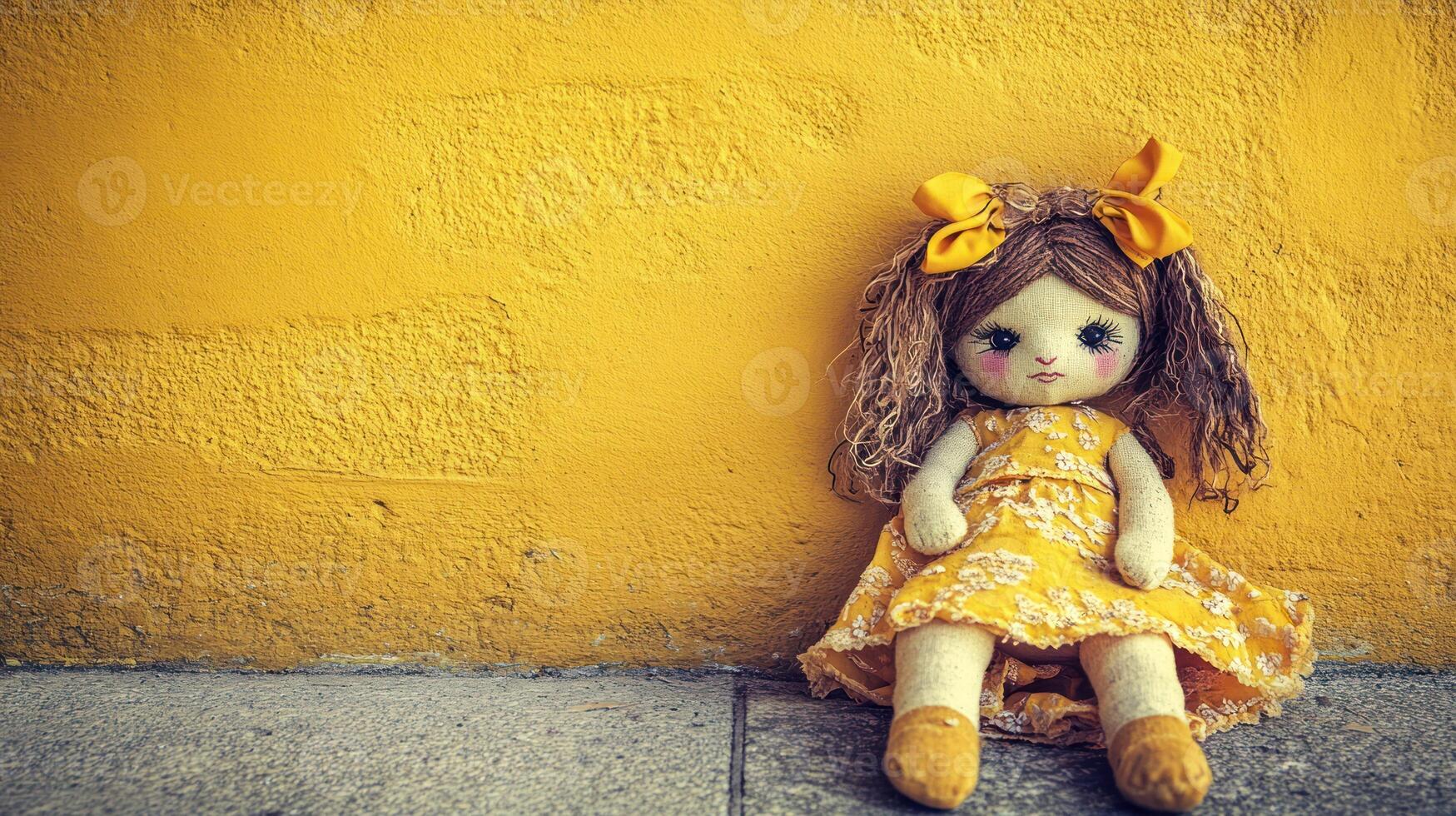 Doll by yellow wall photo