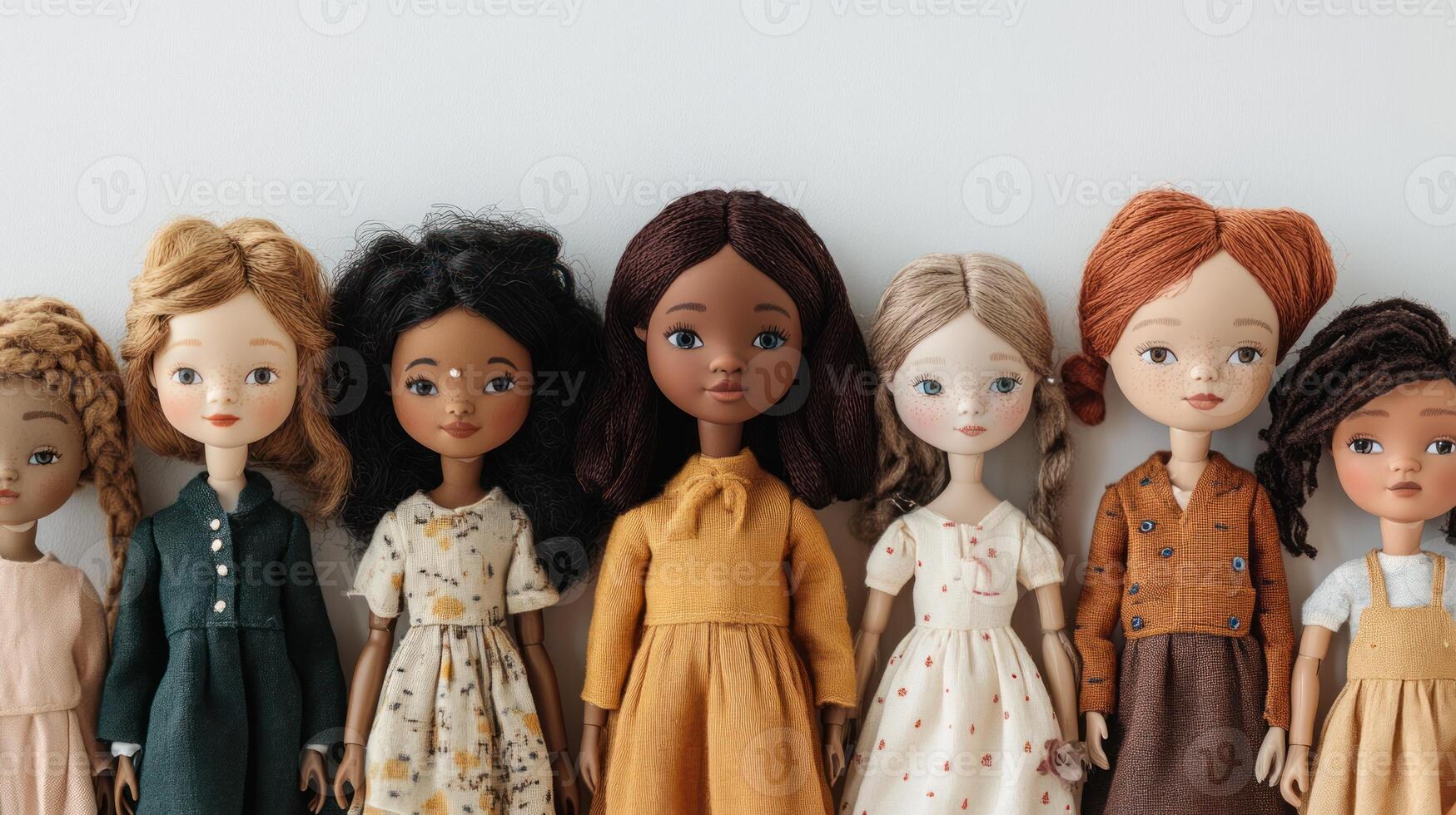 Row of handcrafted dolls photo