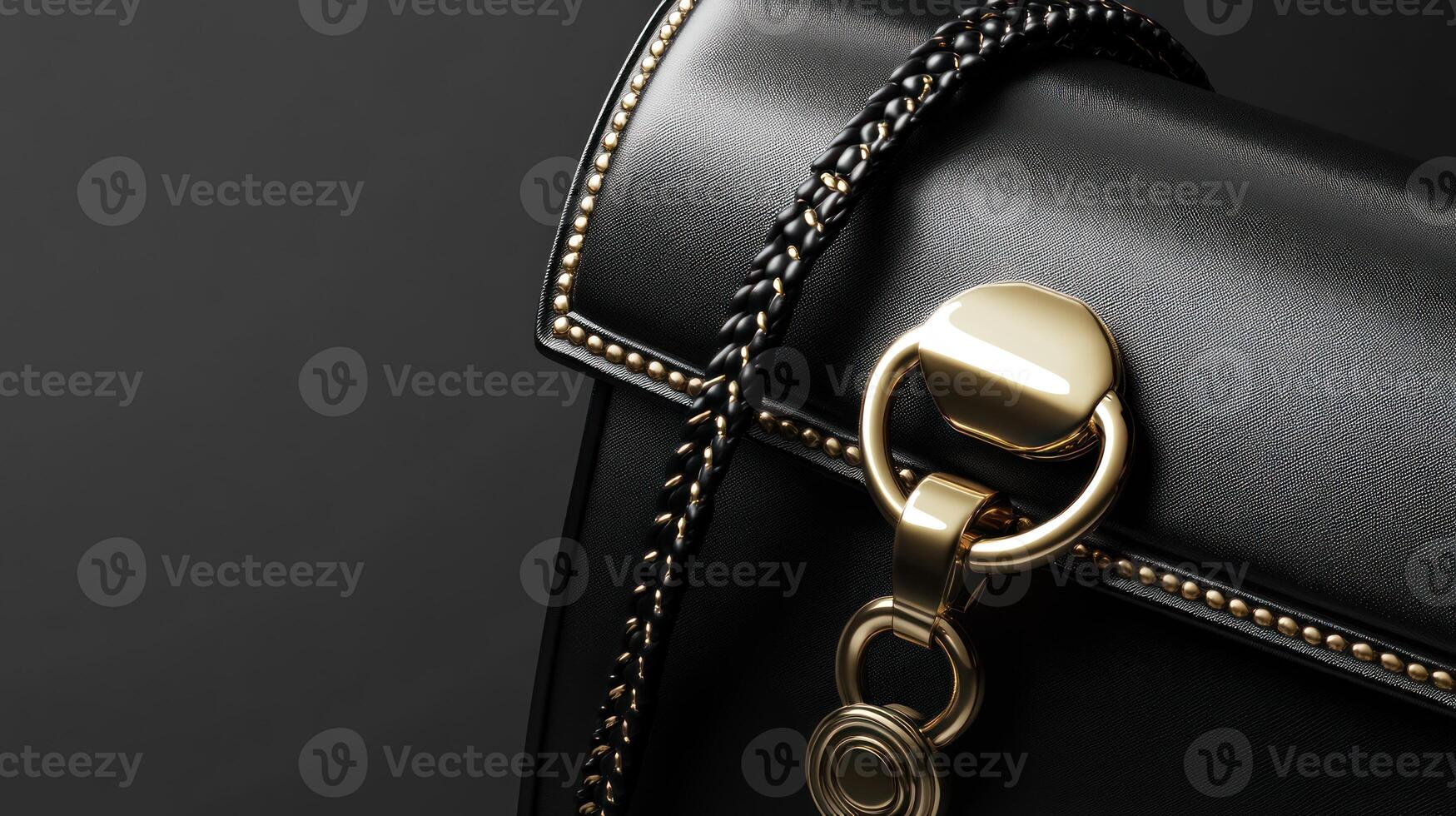 Close-up of a black leather handbag photo