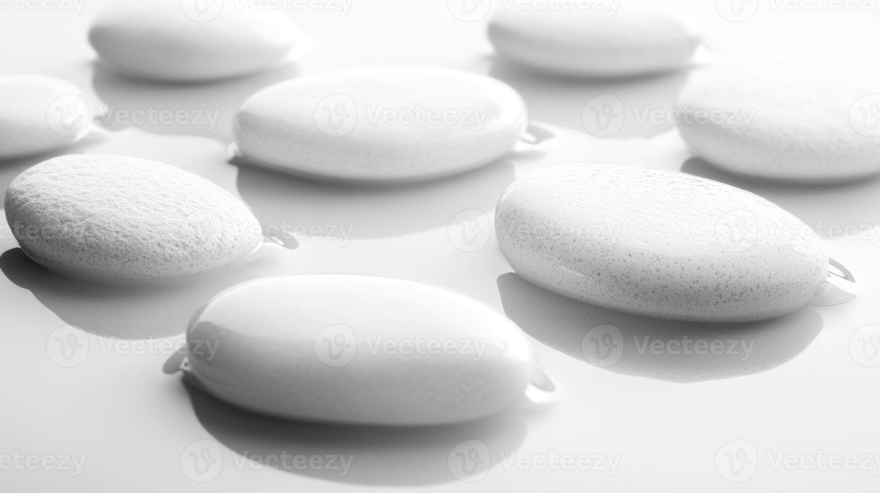 Smooth white objects on a reflective surface photo