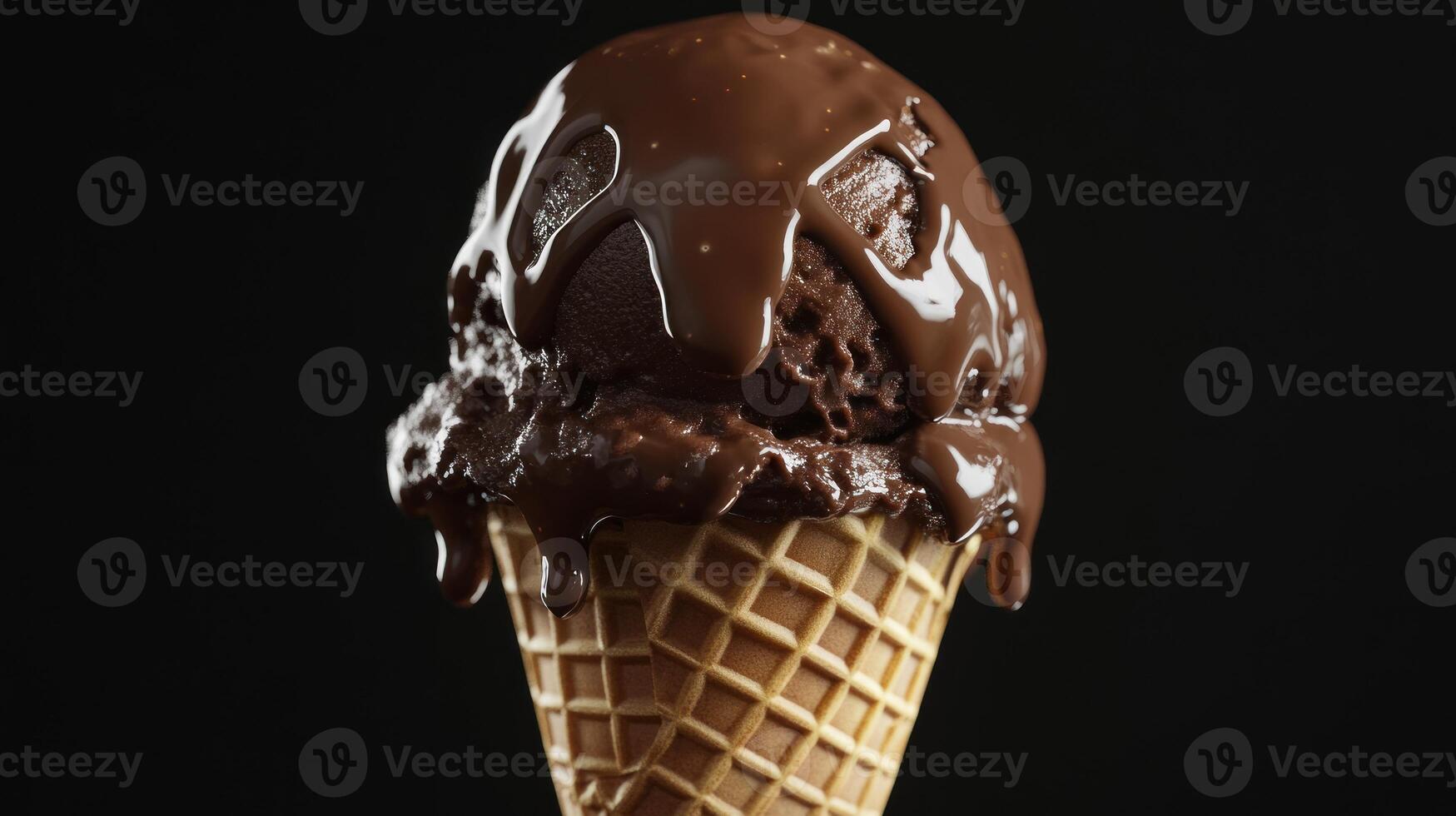 Chocolate ice cream cone close-up photo