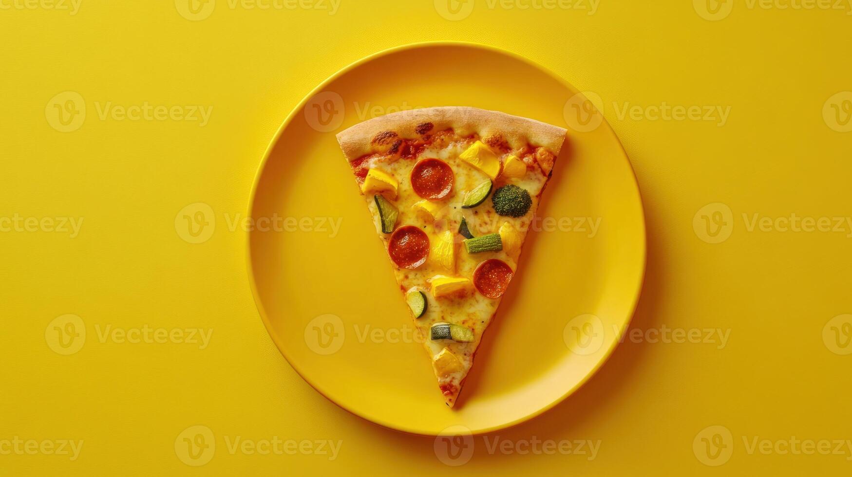 Pizza slice on yellow platee photo