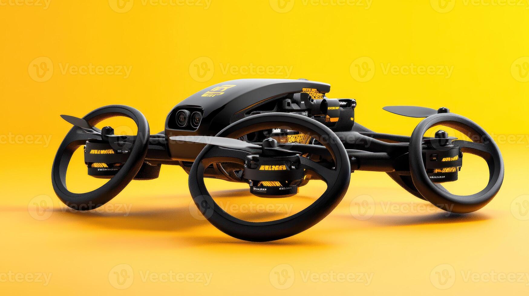 Futuristic drone on yellow background photo