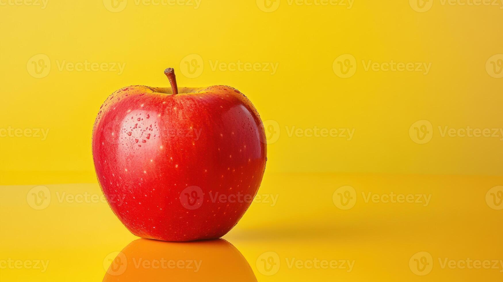 Red apple on yellow background photo