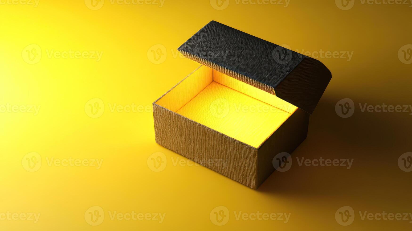 Open treasure box, bright light inside photo