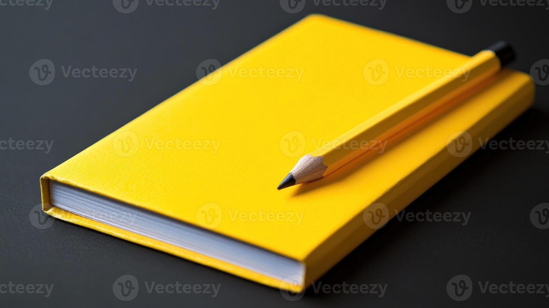 Yellow notebook and pencil photo