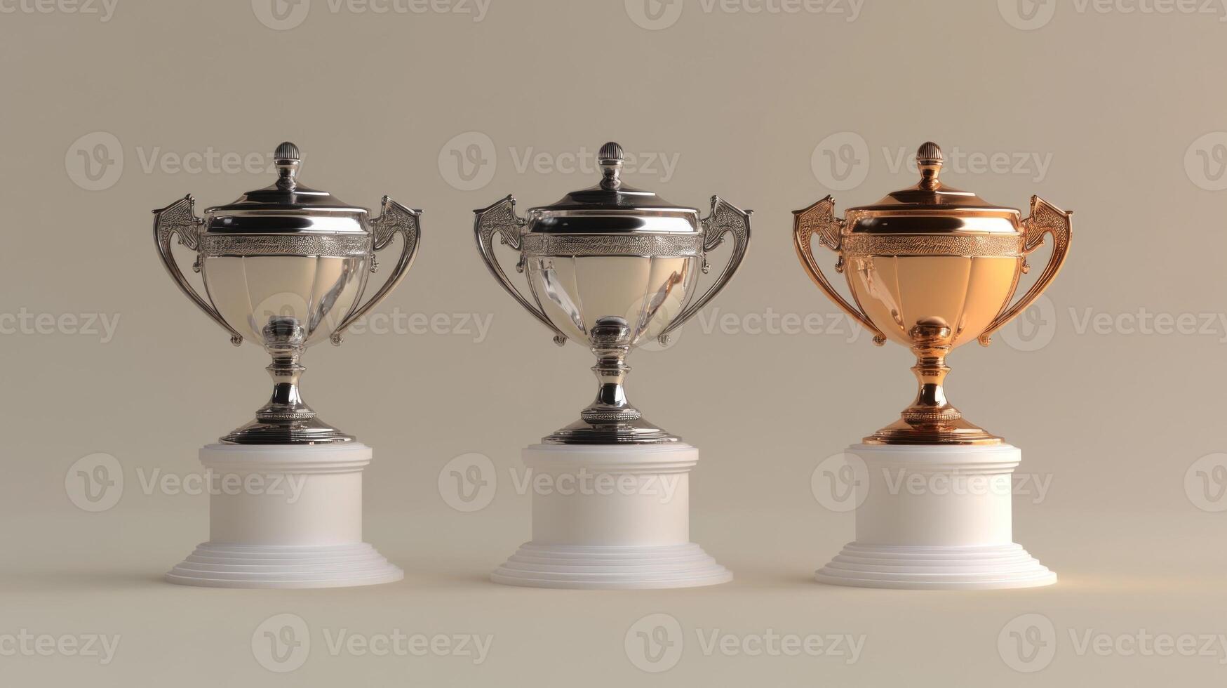 Three trophies on pedestals photo