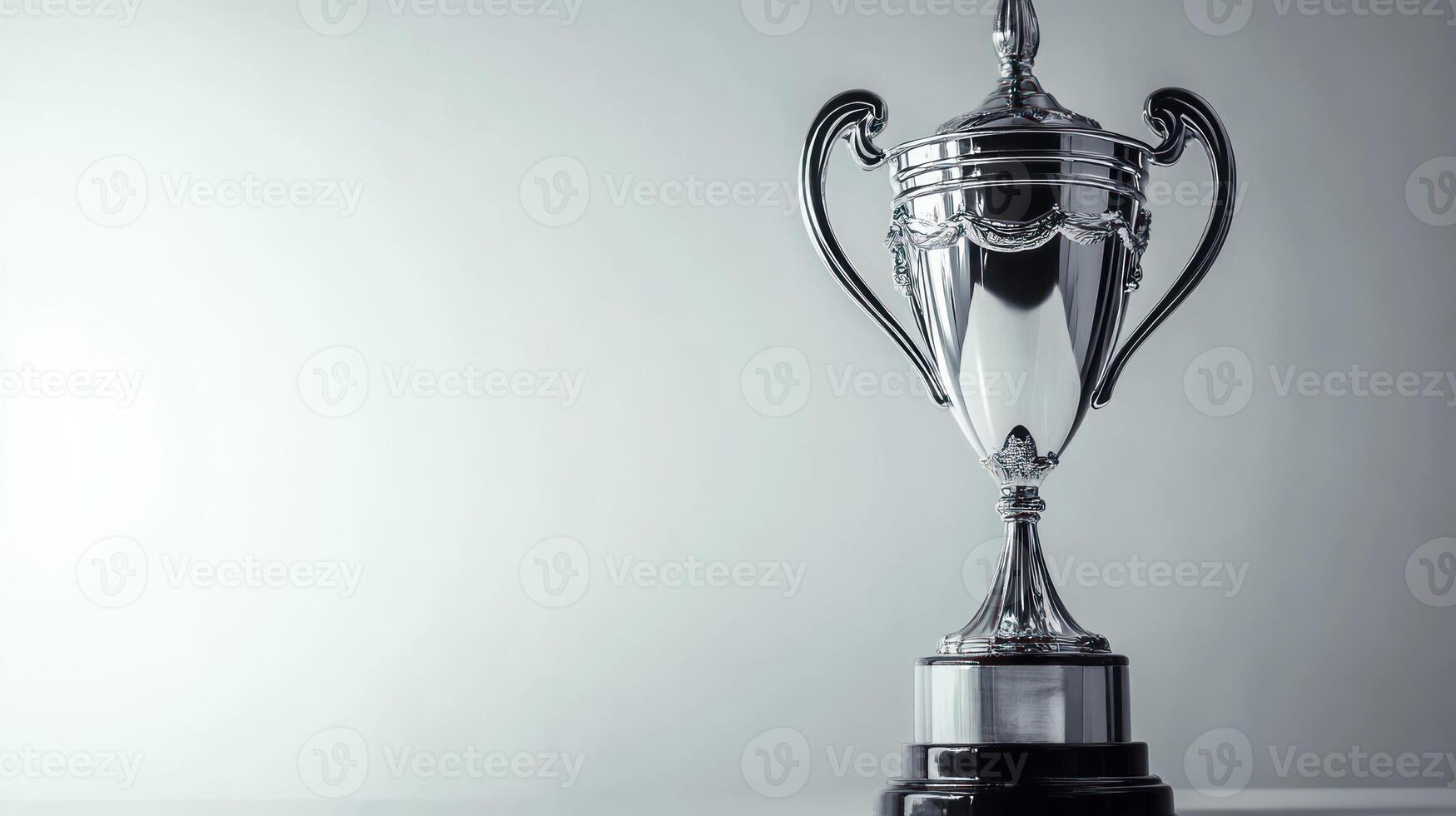 Silver trophy on plain background photo