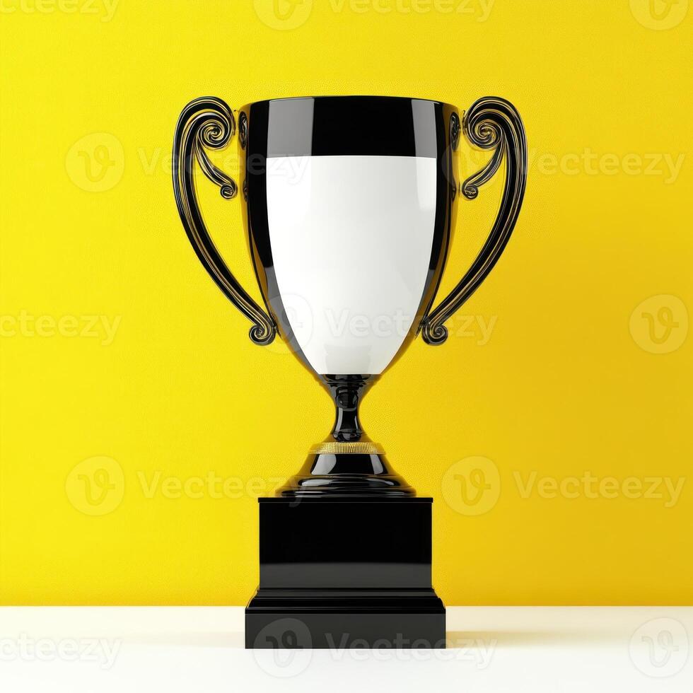 Black and white trophy on yellow background photo