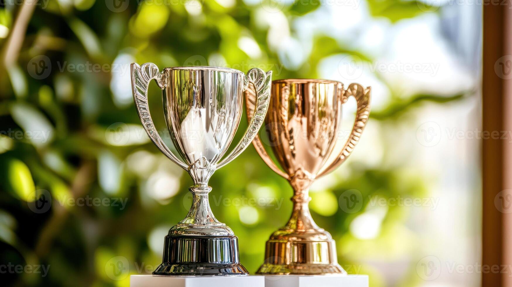 Two trophies on a display photo