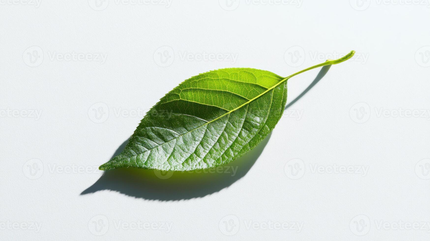 Vibrant green leaf against white background photo