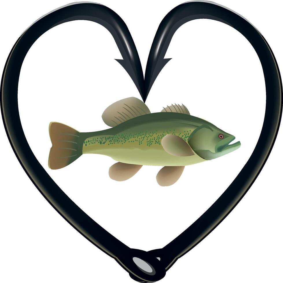 A fish in a heart shape with a hook on it vector