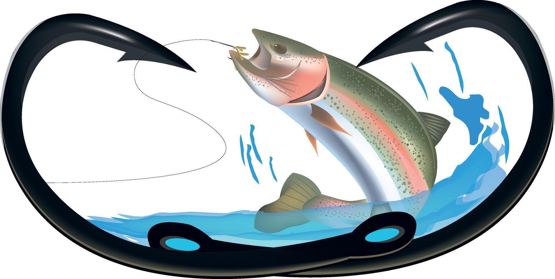 A fish is caught in the water with a hook vector