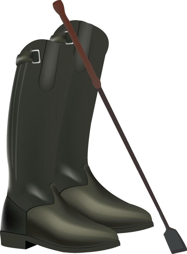 Black riding boots and whip vector