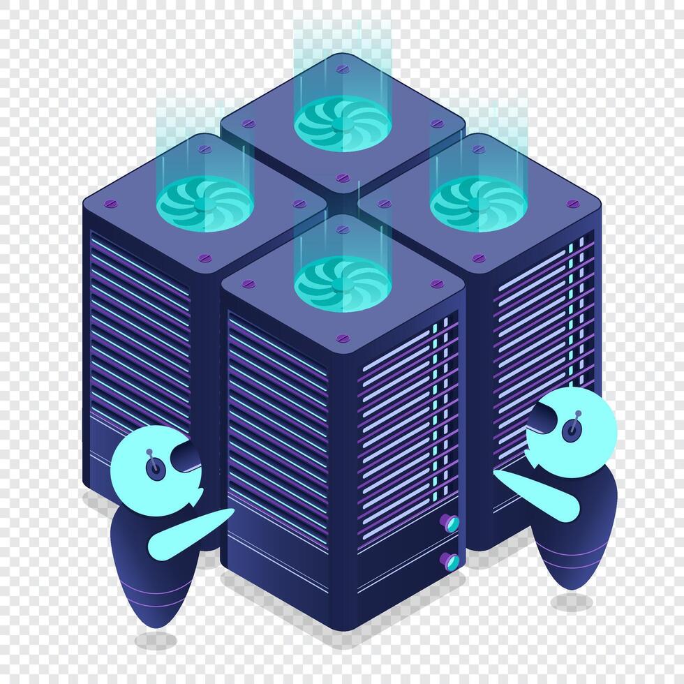 Isometric futuristic server. Isometric database or data center. Abstract blockchain. Computer. Cloud storage. Isometric vector