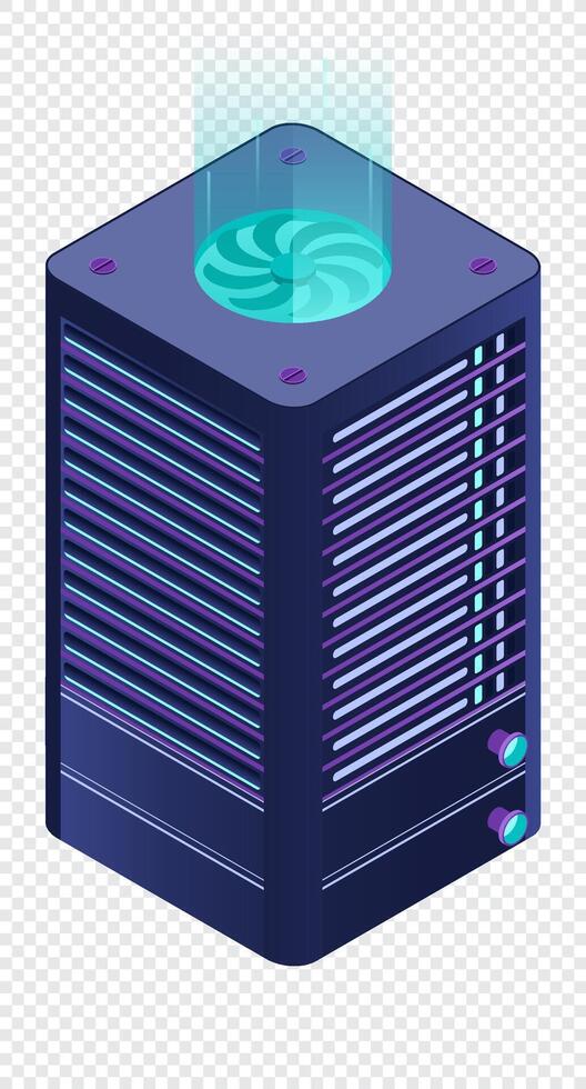 Isometric futuristic server. Isometric database or data center. Abstract blockchain. Computer. Cloud storage. Isometric technology vector