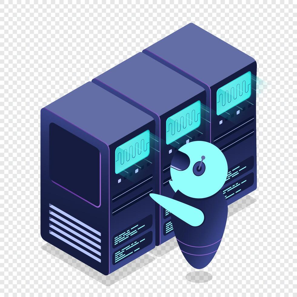 Isometric futuristic server. Isometric database or data center. Abstract blockchain. Computer. Cloud storage. Isometric, vector