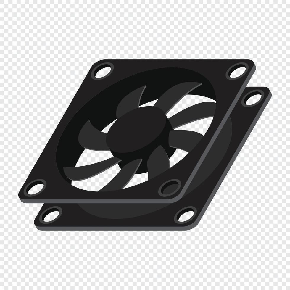 Isometric computer fan. Computer fan cooler. Isometric of PC case fan. Computer hardware components, vector