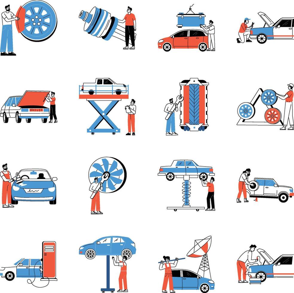 Car repair and maintenance illustrations vector