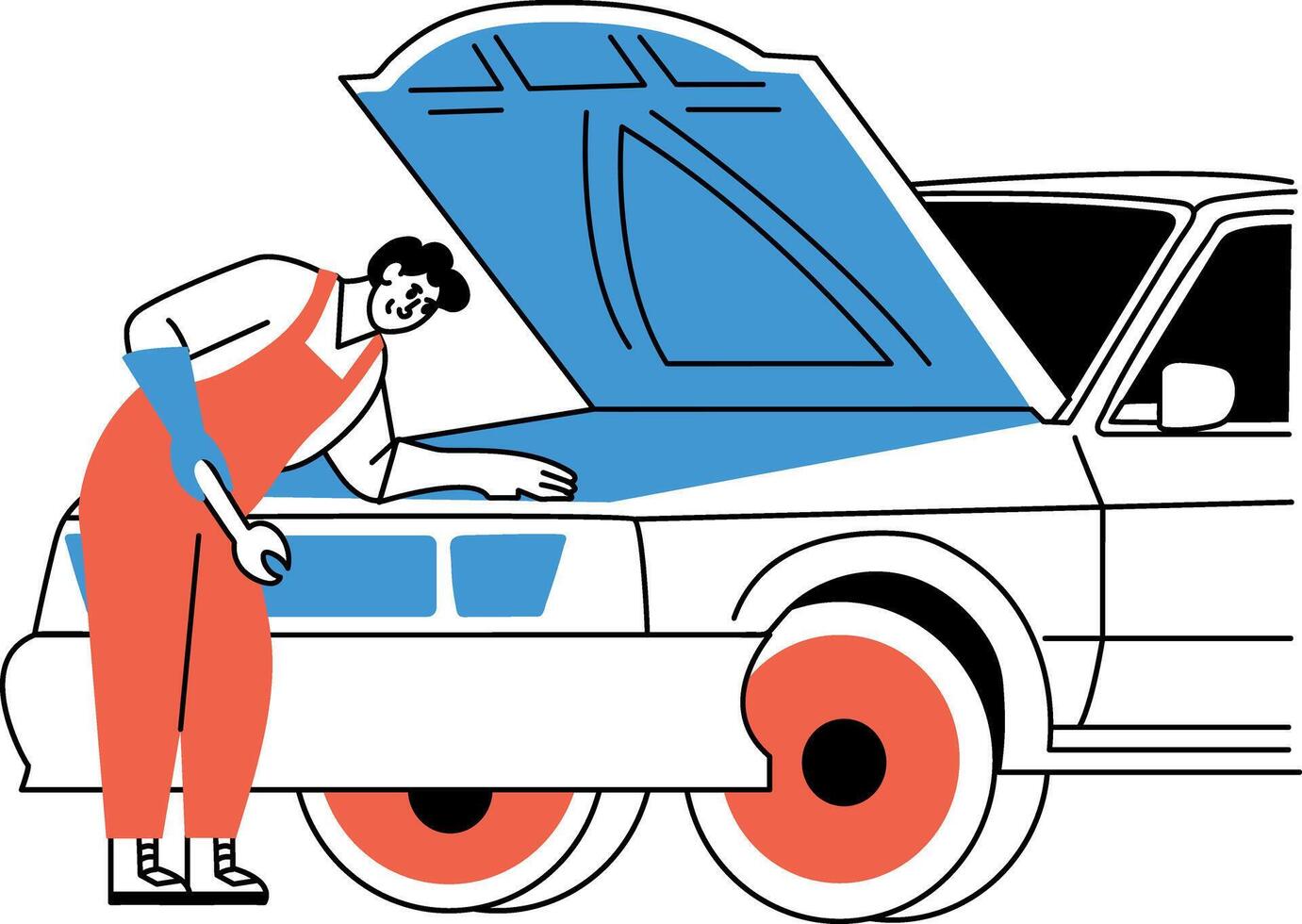 A hand drawn style illustration of checking car vector