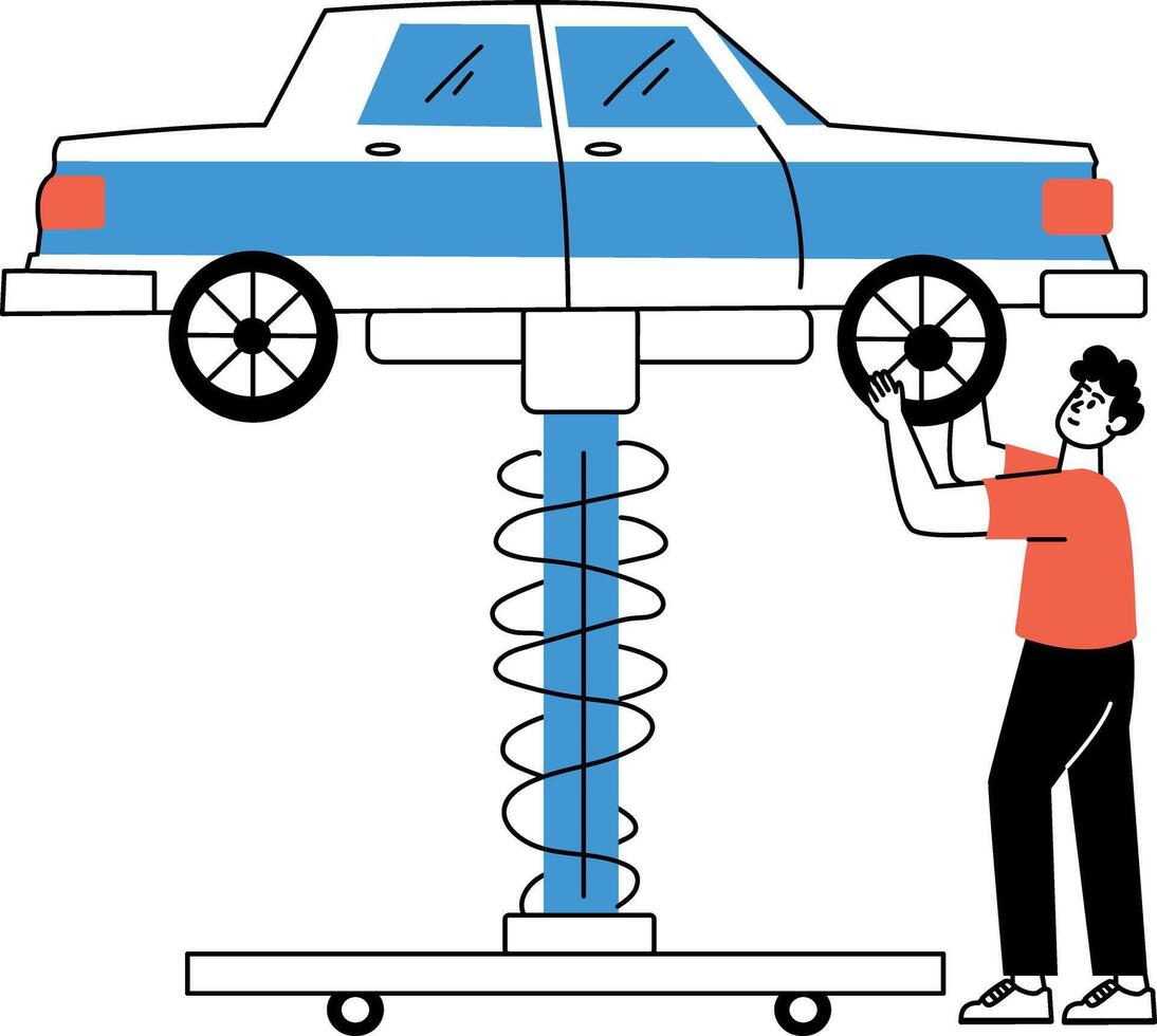 A sketchy style illustration of tyre checking vector