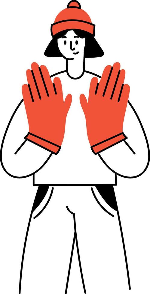 A sketchy style illustration depicting a character using heat gloves vector