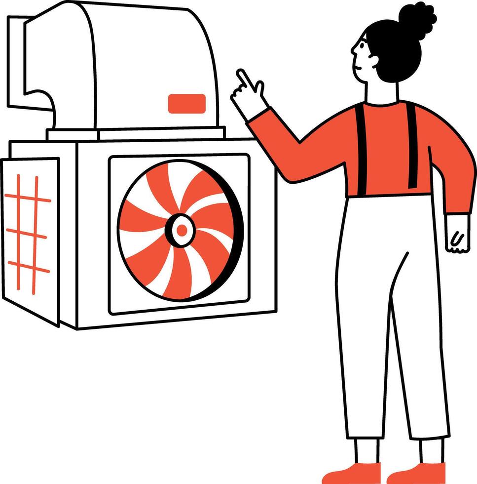 A drawing style illustration showing a character doing duct inspection vector