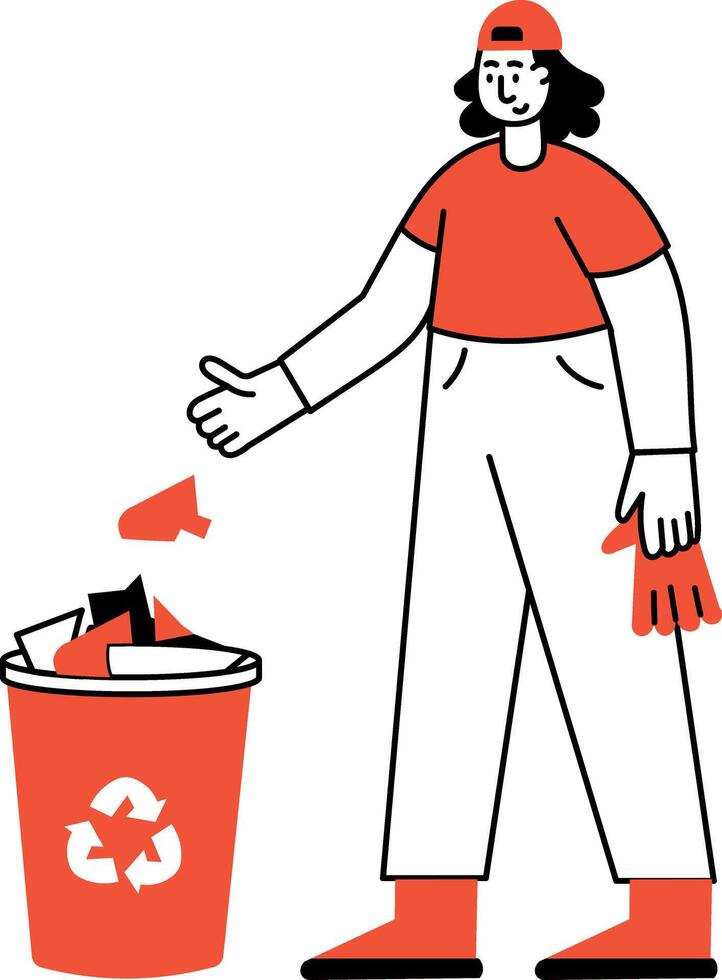 A sketchy style illustration showing a waste sorting character vector