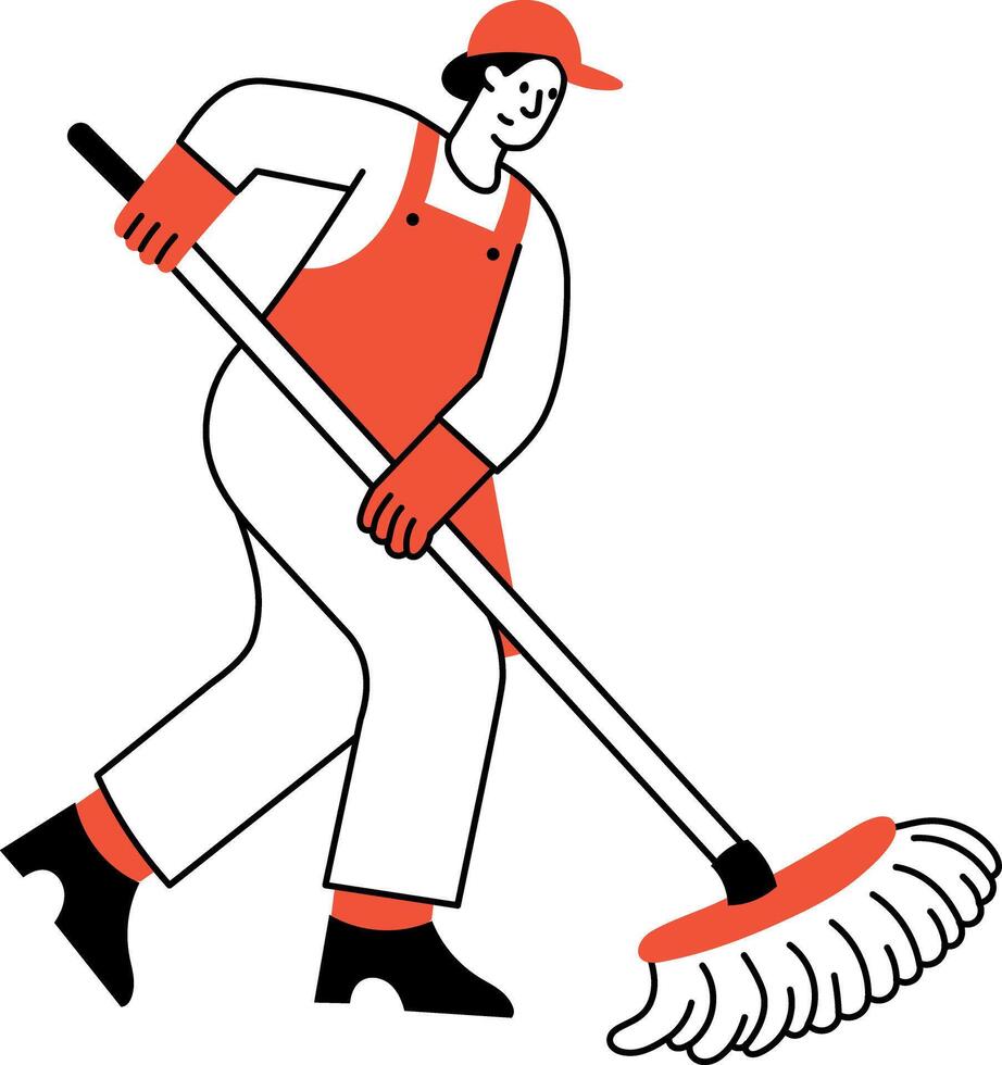 A sketchy style illustration showing a janitor cleaning floor vector