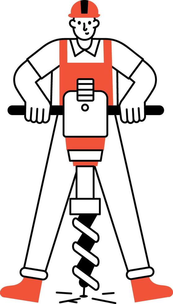 A sketchy style illustration showing a character using a jackhammer vector