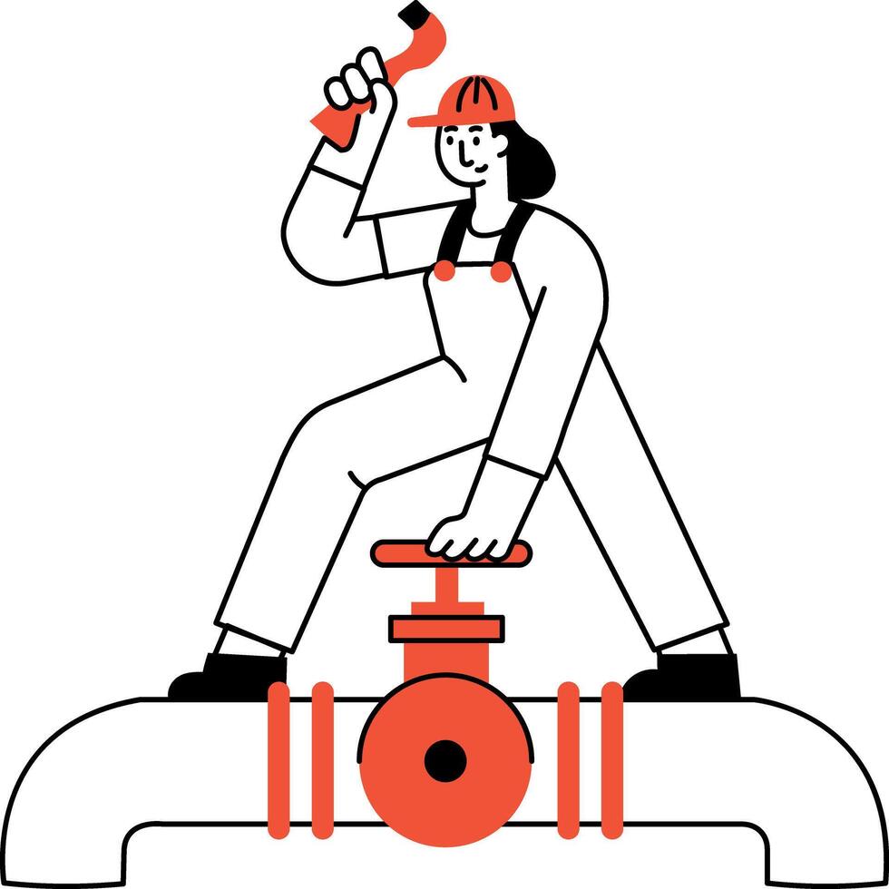 A sketchy style illustration showing a pipeline engineer inspecting pipes vector