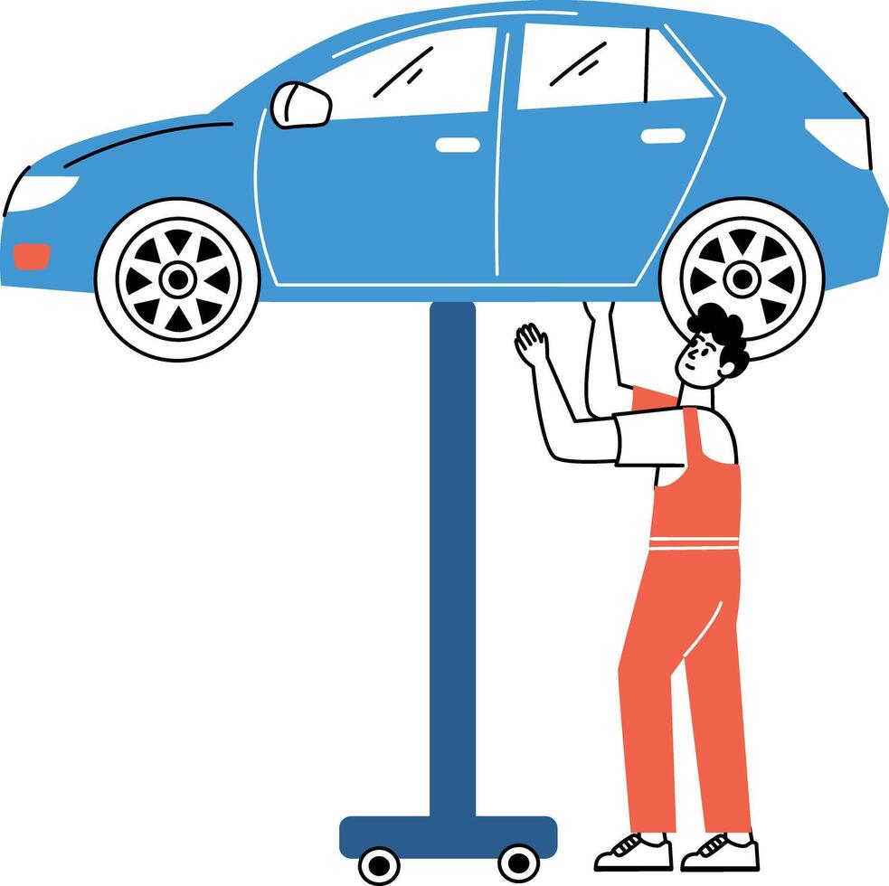 A hand drawn style illustration of car mechanic vector
