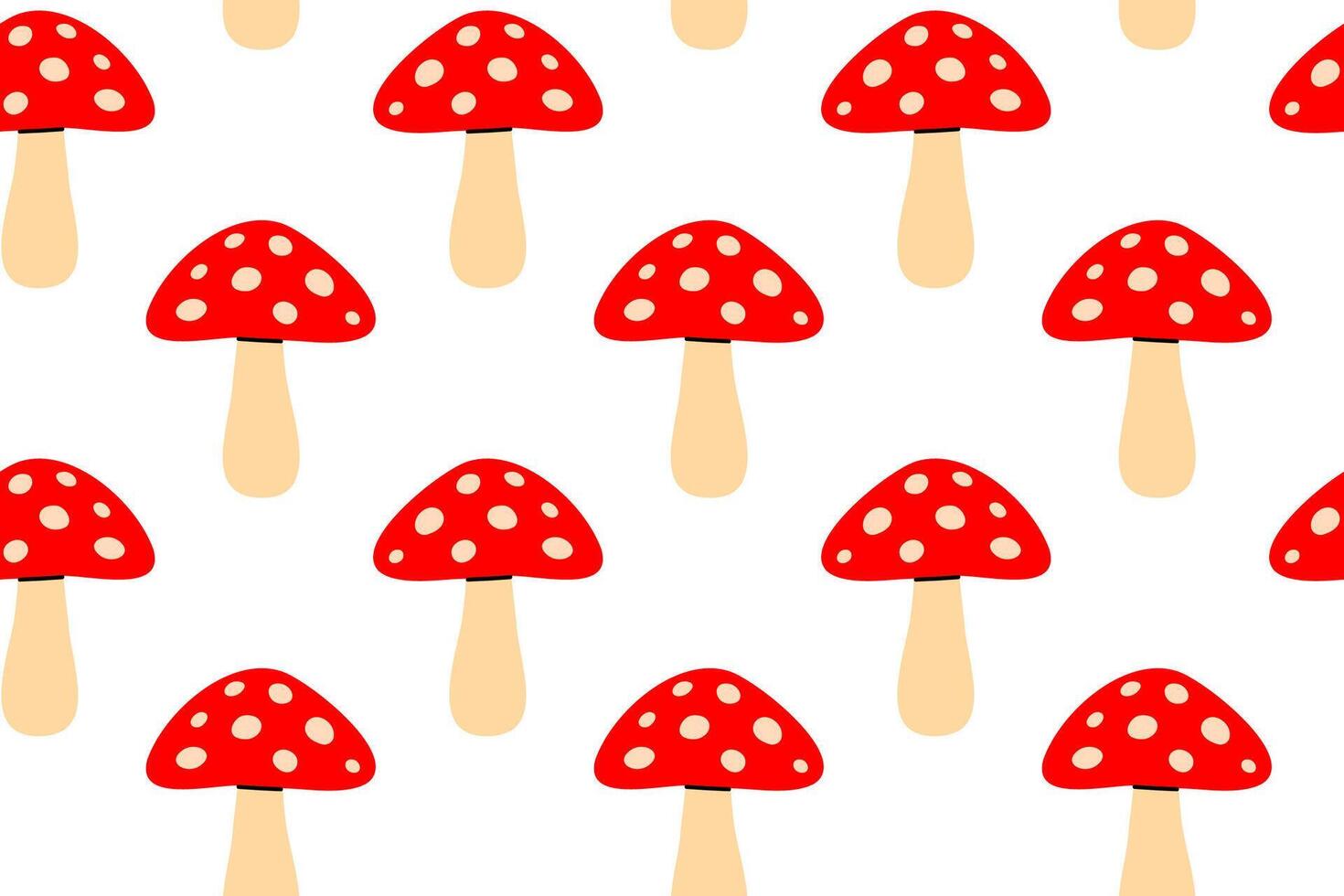 Playful pattern of red amanita mushrooms with white dots, perfect for fairytale themes, autumn decor, and children's design vector