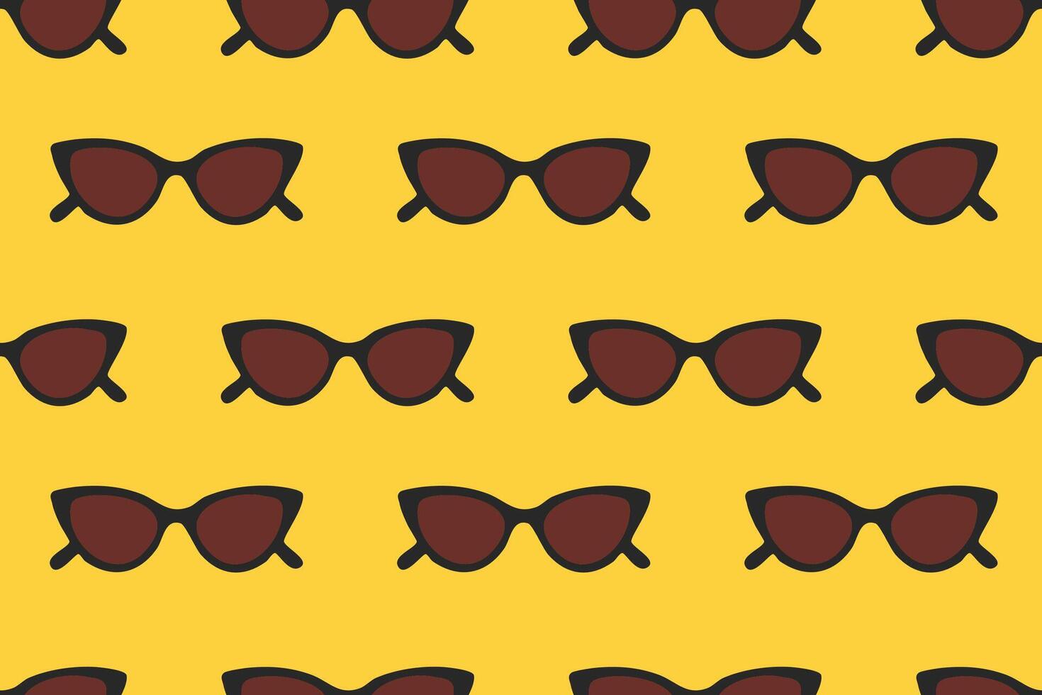 Repeating pattern with brown cat-eye sunglasses on yellow background vector