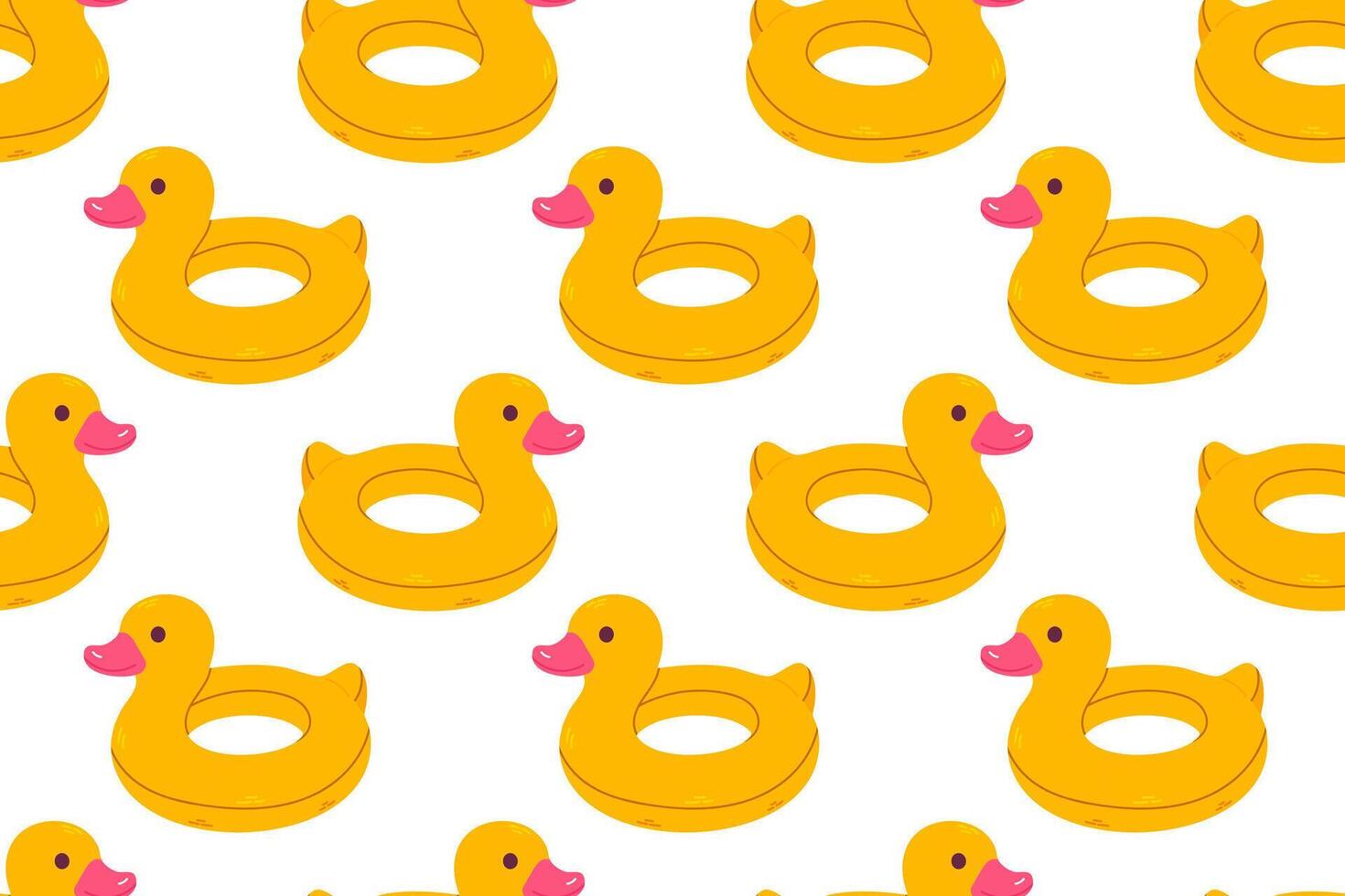 Seamless pattern with yellow duck-shaped pool floats on white background, perfect for summer-themed packaging, fabric, and swimwear vector