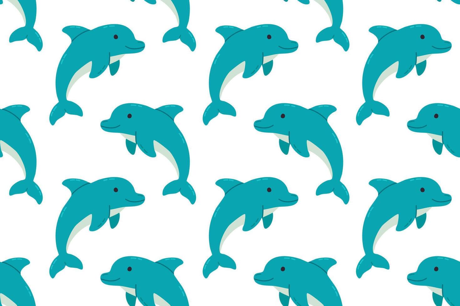 Seamless pattern with blue dolphins swimming on a white background, ideal for marine-themed designs and childrens products vector