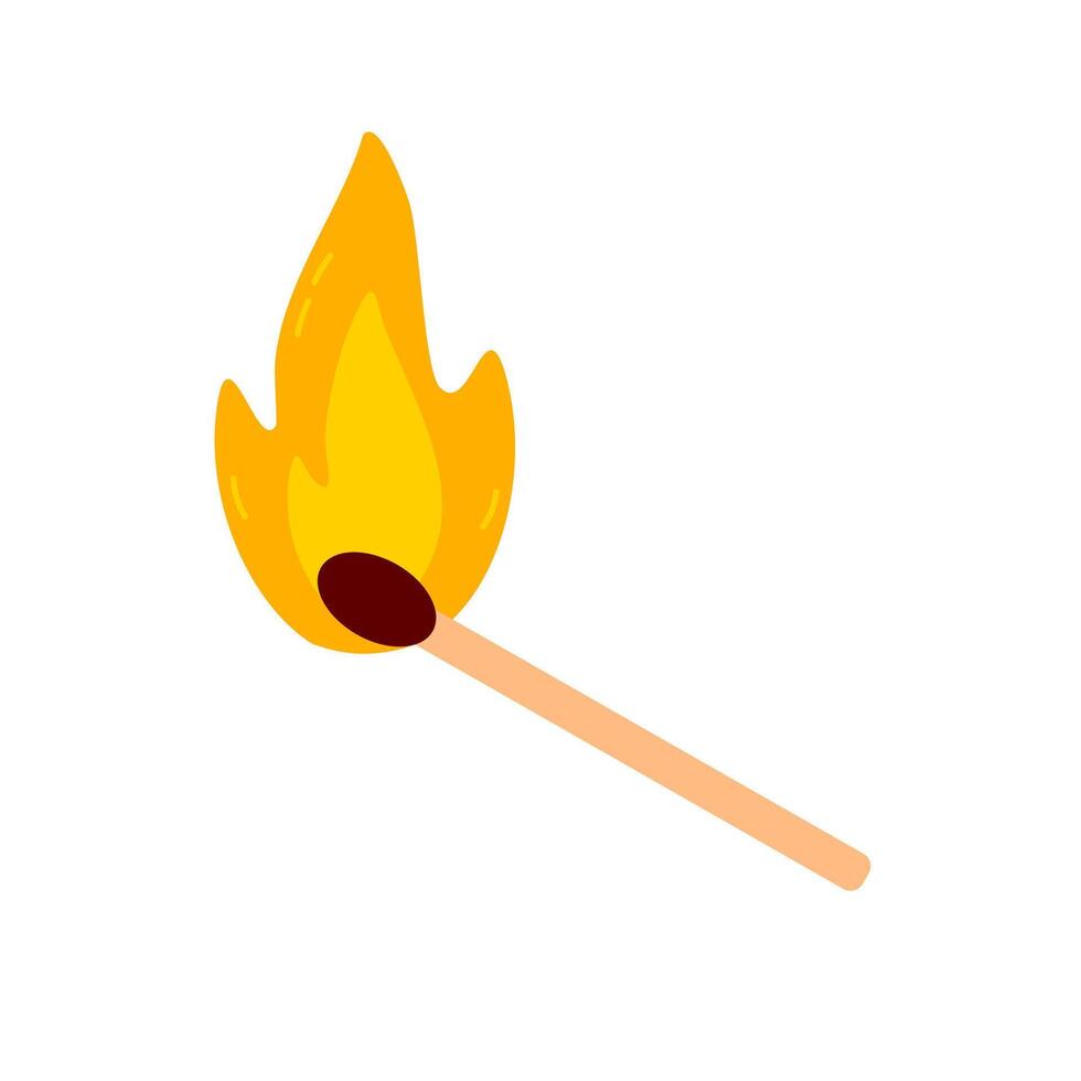Single wooden matchstick with bright flame. Great for fire safety visuals, camping content or survival gear illustrations vector