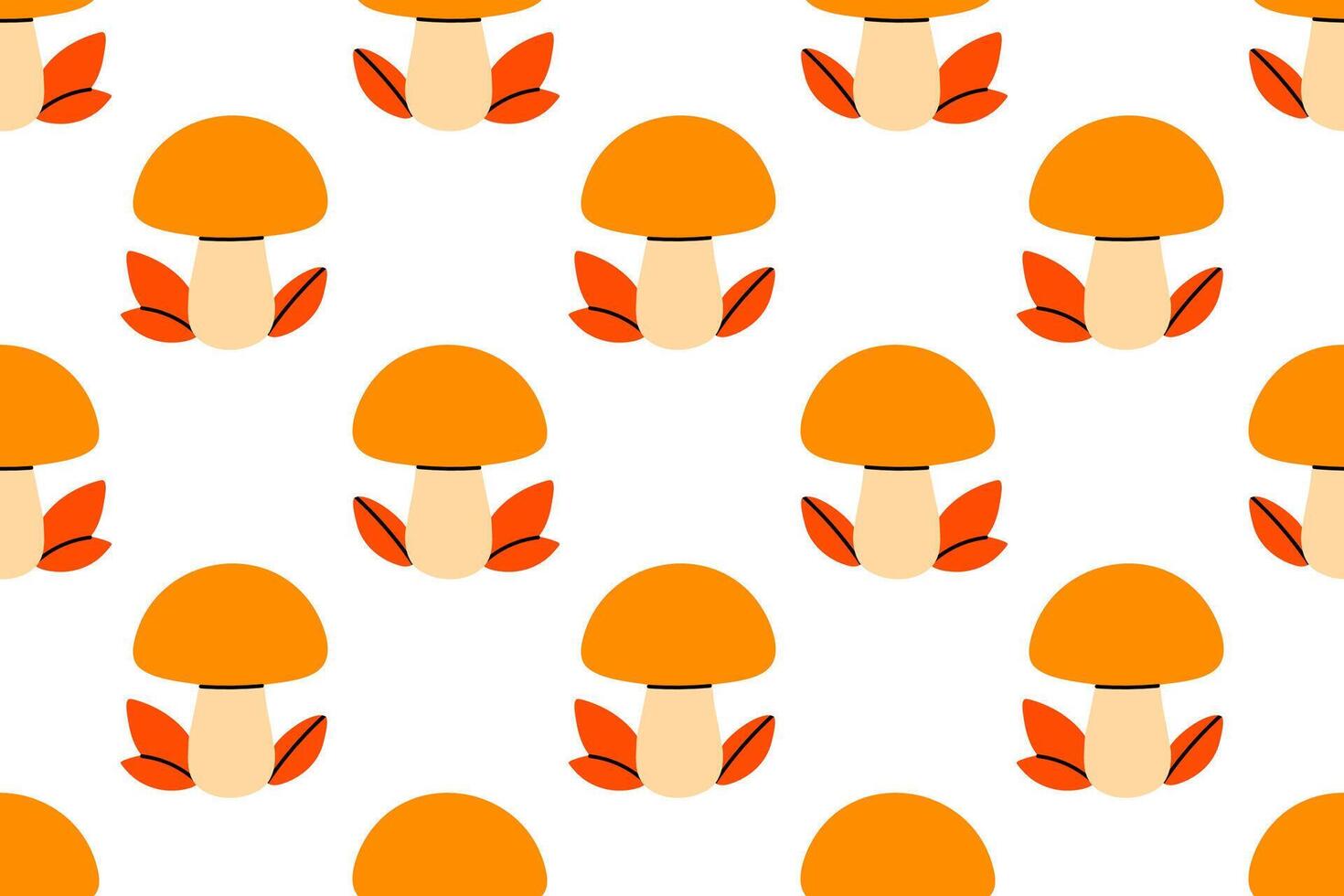 Repeating pattern featuring orange mushrooms with rounded caps, perfect for food packaging, textile prints, and forest-themed designs vector