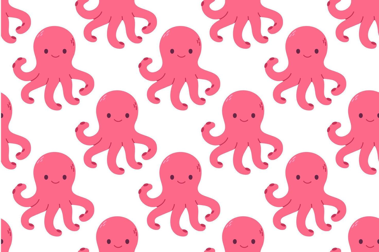 Pattern featuring pink octopuses with smiling expressions, repeated on a white background, ideal for kids marine designs vector