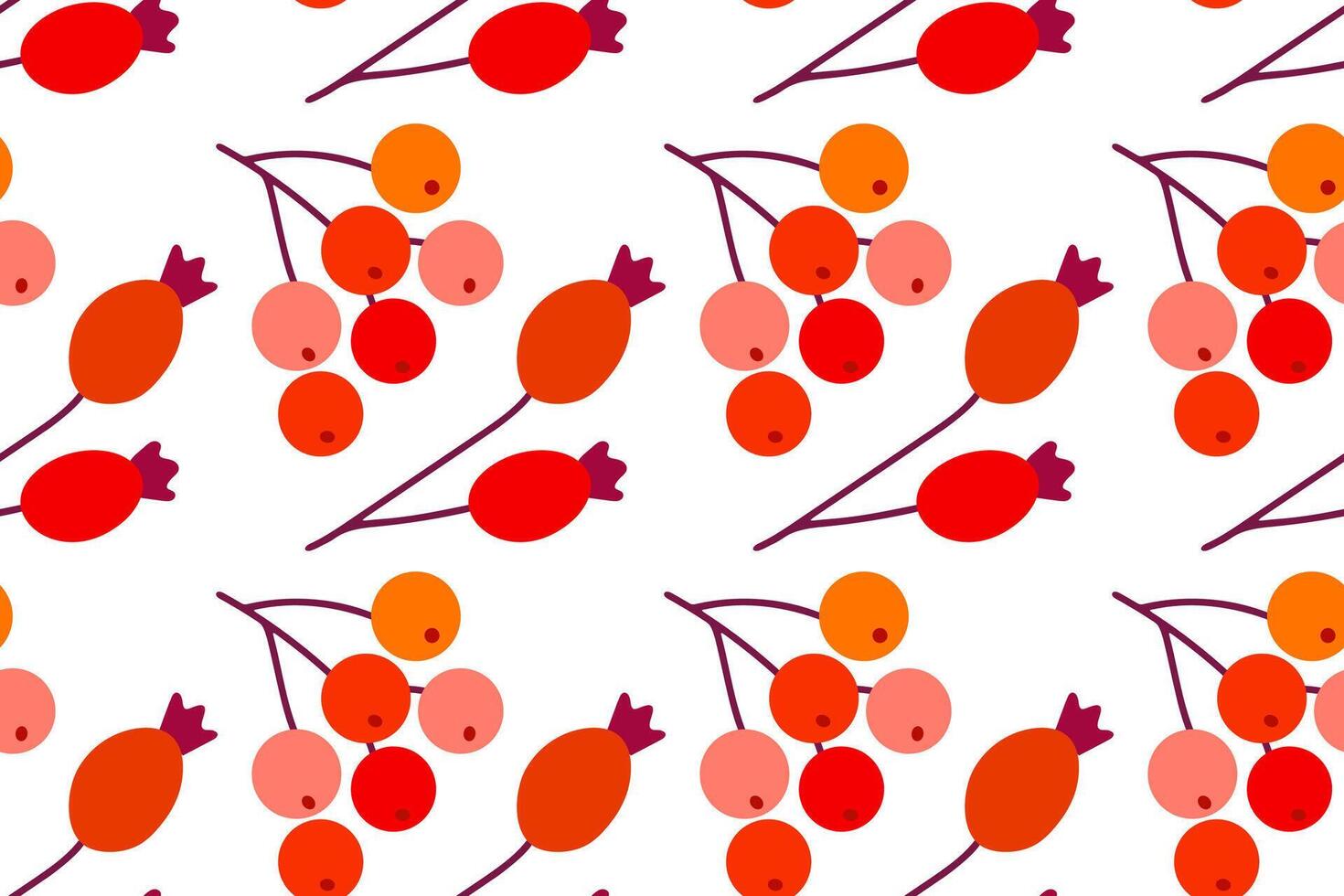Seamless pattern with red rosehip berries and twigs on white background for autumn wrapping, textiles and seasonal design vector
