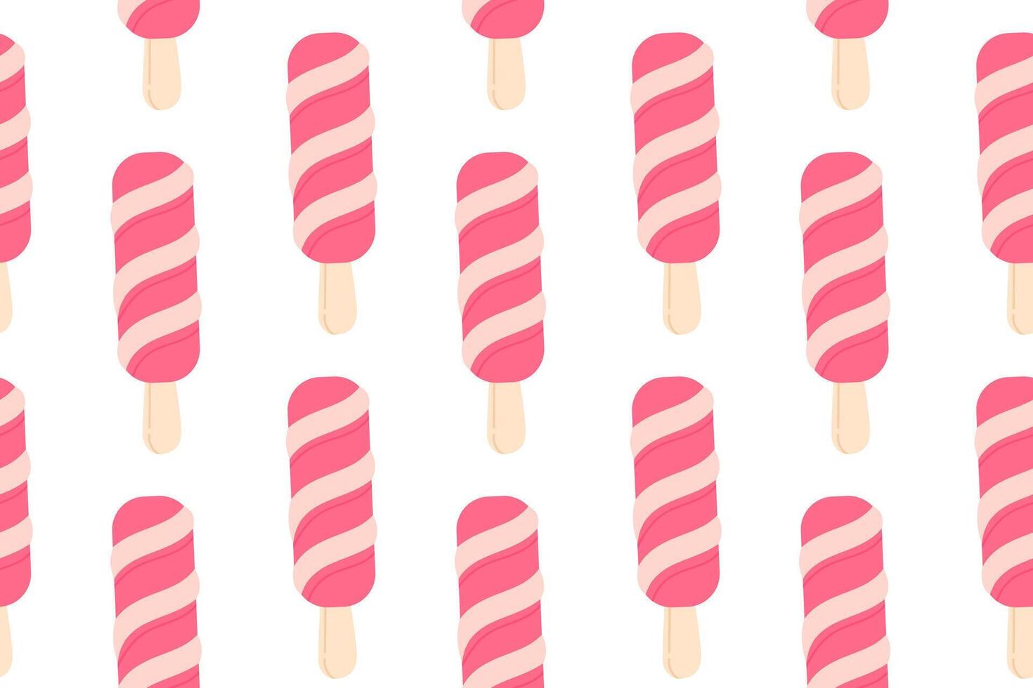 Seamless pattern of pink striped ice cream on white background, ideal for fruity dessert visuals, packaging, and playful summer designs vector