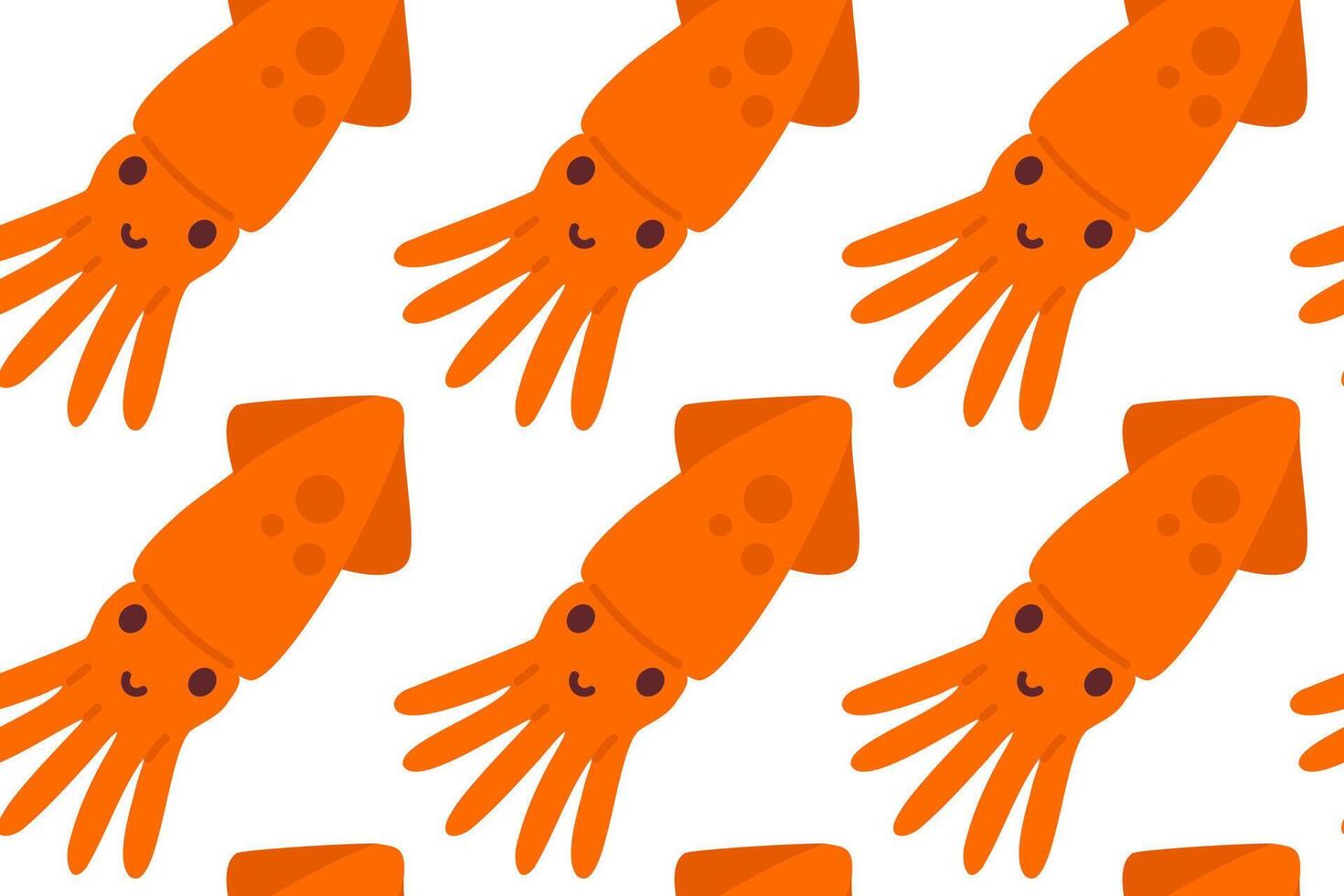 Orange squid pattern with long tentacles and smiling faces, perfect for kids marine-themed projects and wrapping paper vector