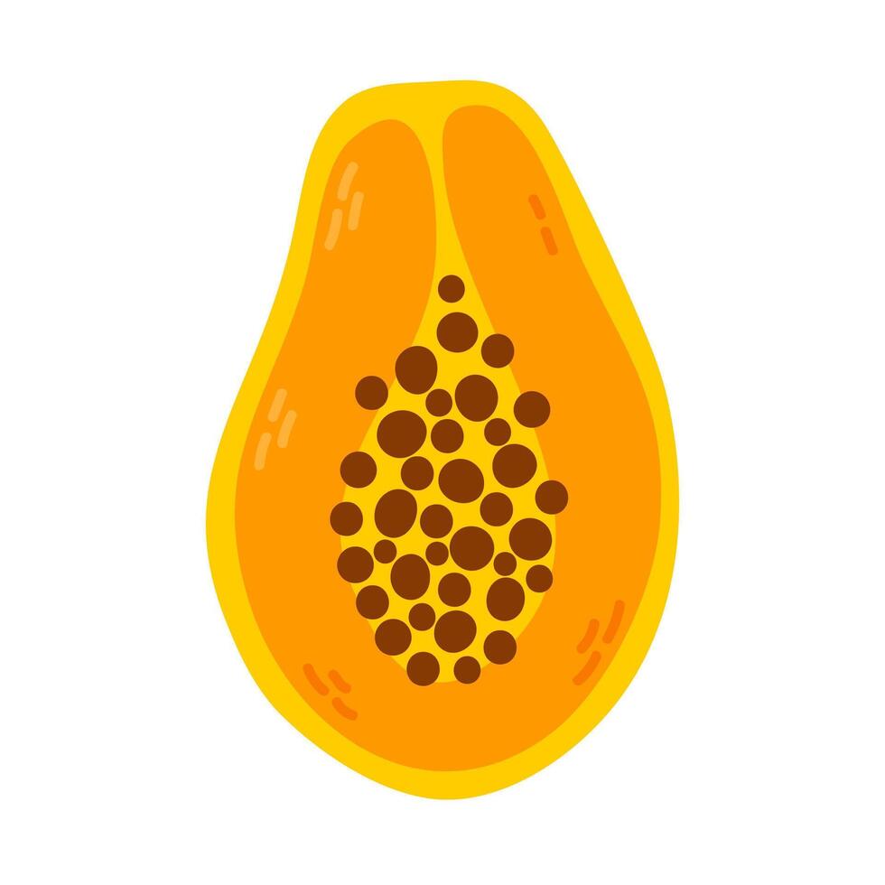 Ripe papaya cut in half with visible seeds. Great for tropical, healthy, and exotic fruit-themed design vector