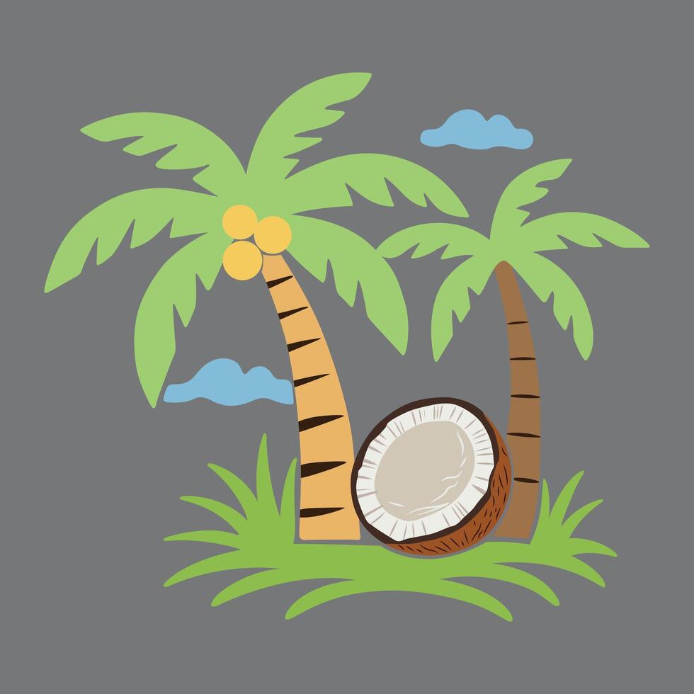 simple and creative plam tree and coconut tree design vector
