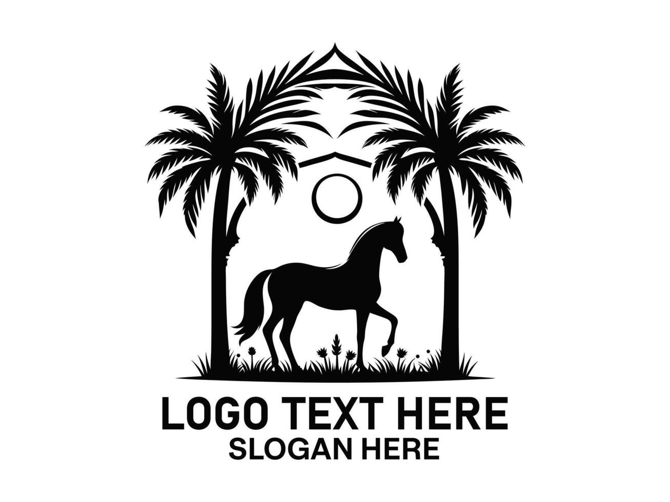 Horse logo design with palm trees and a horse vector