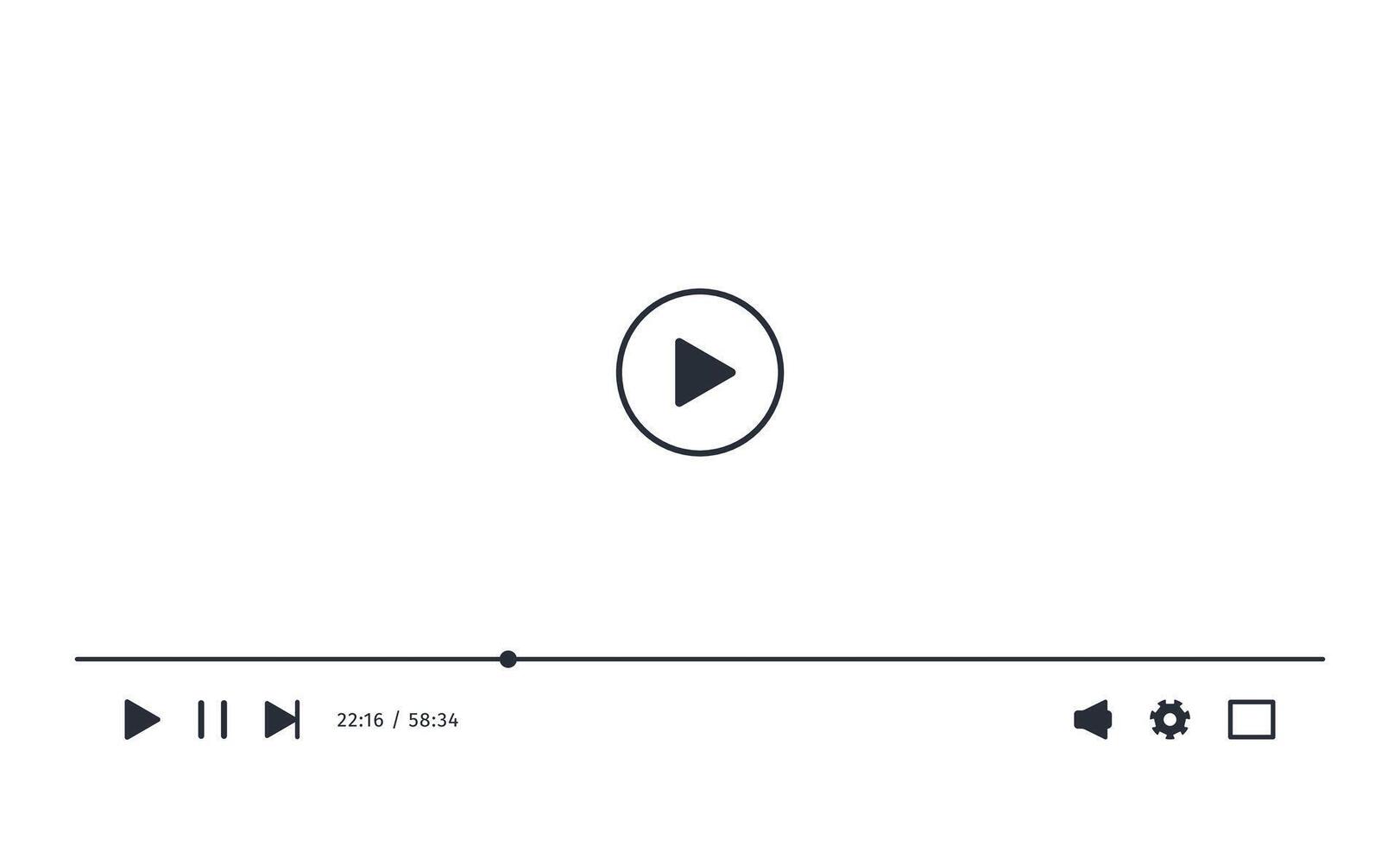 Screen icon white mode. Screenshot of Media Player. App interface to playback film live streaming. Control minimalist Button. Simple elegant display. vector