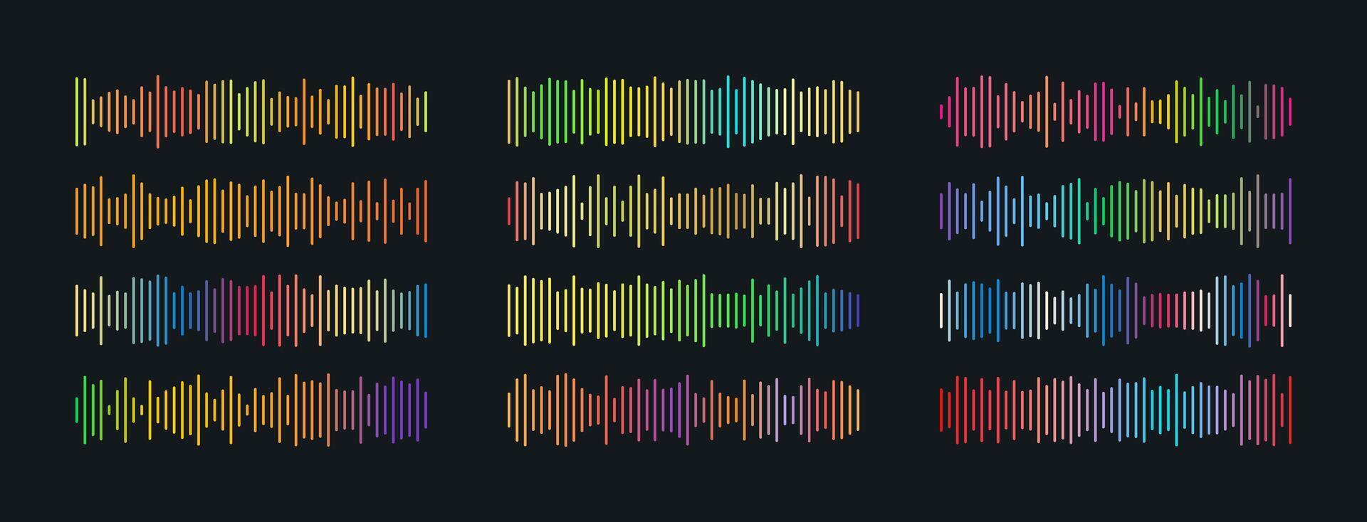 Radio Wave icons set. Multicolored gradient simple sound lines. Music media player audio bar. Record interface. Equalizer element with soundwave pulse used for mobile web app. vector