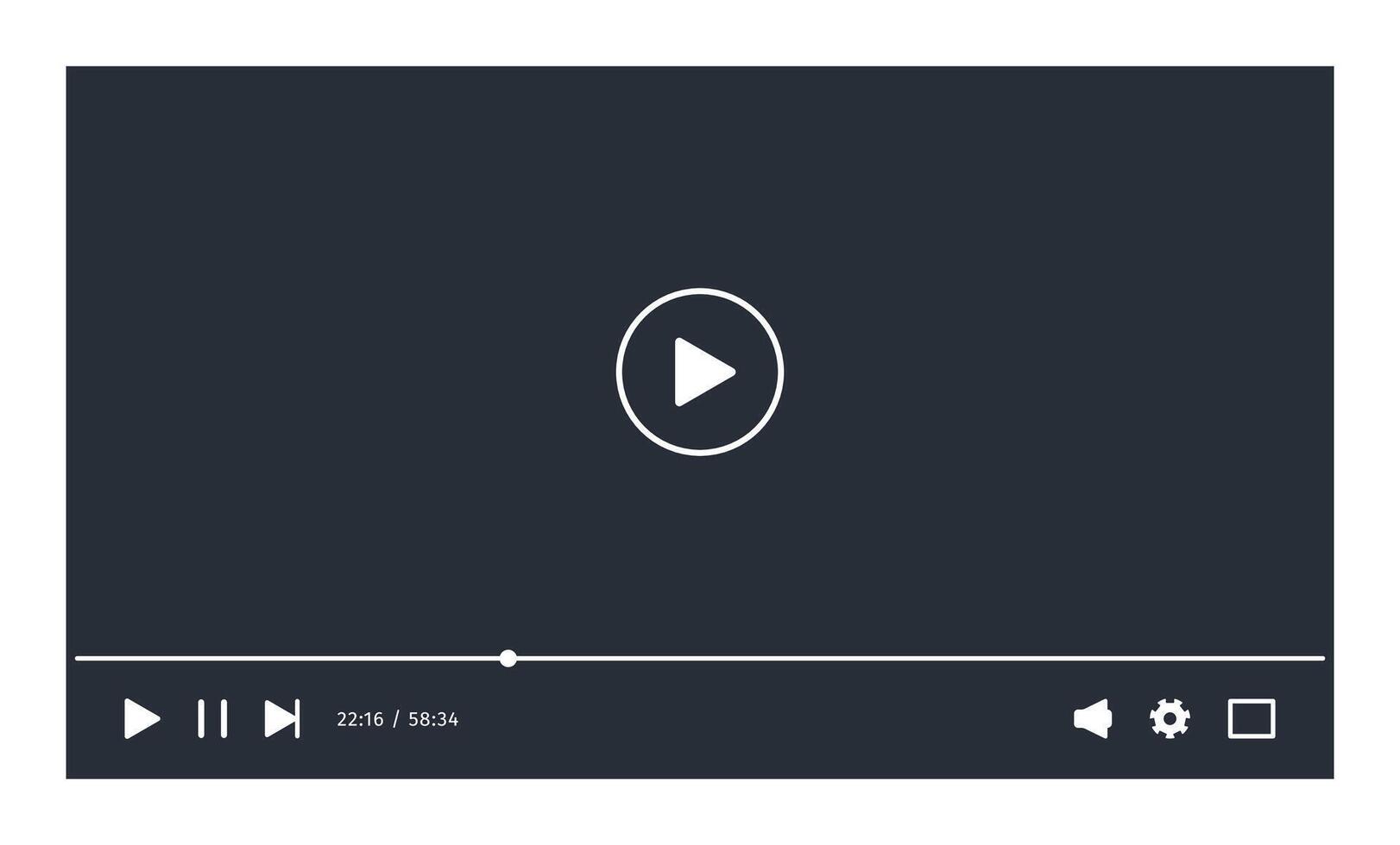 Player template interface. Social media device ui interface. Website screen mockup. Playback display with control buttons. Dark theme for web and app. Frame mockup. vector